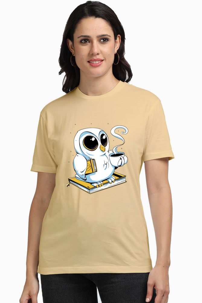 Cute Owl Book Coffee Supima T-Shirt