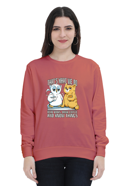Cat Owl Coffee Books Sweatshirt