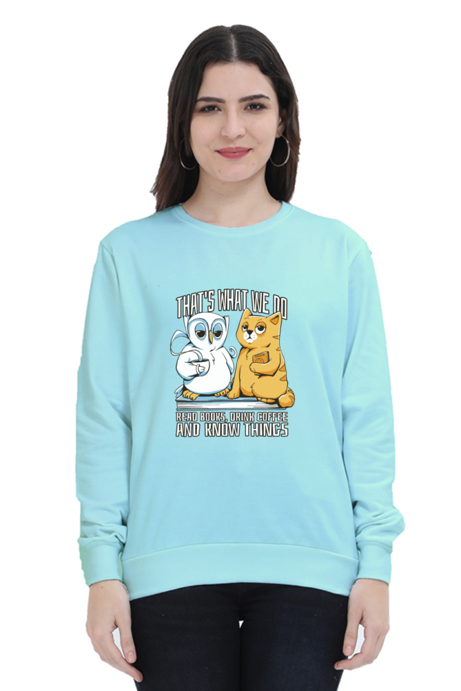 Cat Owl Coffee Books Sweatshirt