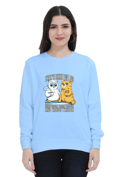Cat Owl Coffee Books Sweatshirt