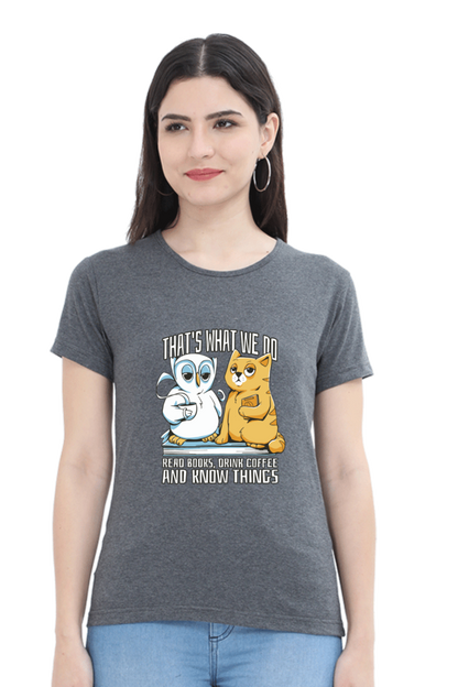 Cat Owl Coffee Books T-Shirt
