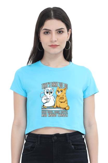 Cat Owl Coffee Books Crop Top