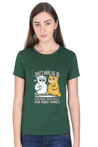 Cat Owl Coffee Books T-Shirt