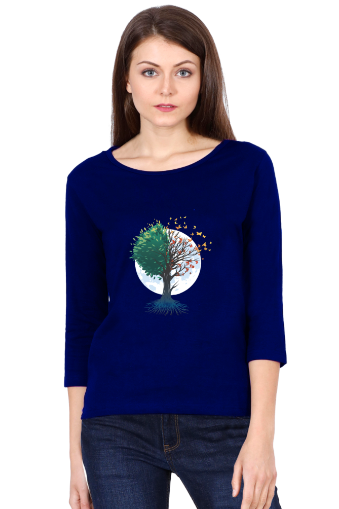 Tree Of Butterflies Autumn Round Neck Full Sleeve