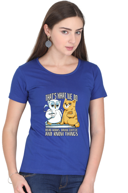 Cat Owl Coffee Books T-Shirt