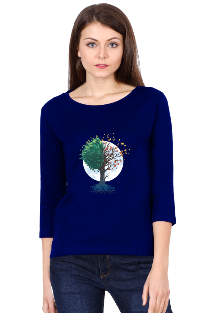 Tree Of Butterflies Autumn Round Neck Full Sleeve